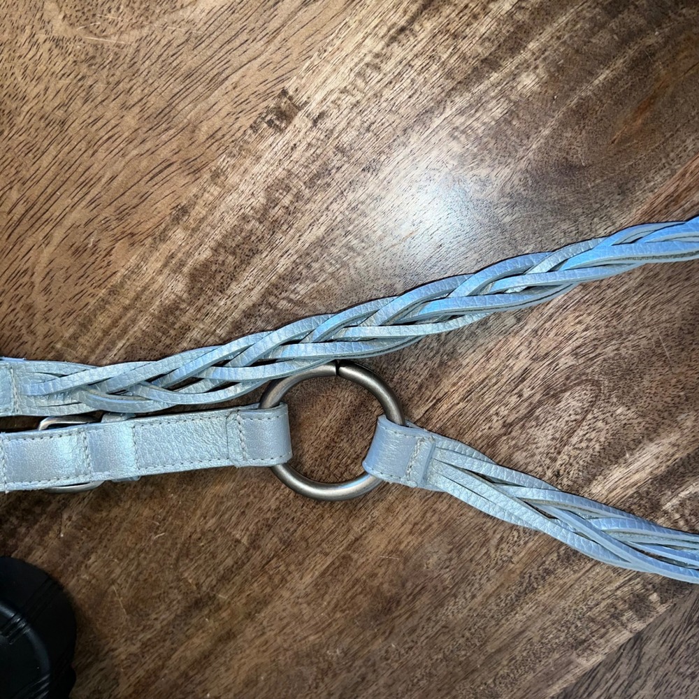 Eileen Fisher Silver XS Earth Conscious Leather Loose Braid Belt Statement Boho